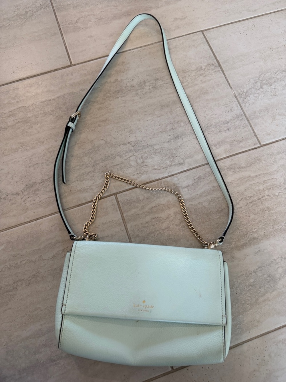 kate spade Mint Leather Crossbody with Gold Chain Strap